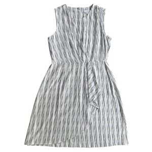 Calvin Klein Women's 10 Black White Geometric Stripes Sleeveless Faux Wrap Dress